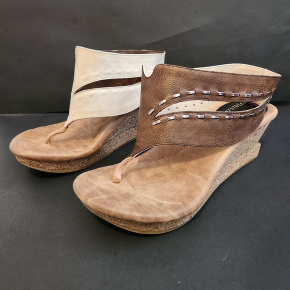 MODZORI REVERSIBLE BRIA Elegant Women's Tan and Cream Sandals - Picture 4 of 15